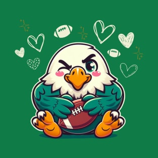 Adorable Eagle Mascot with Football - Sports Fan Art T-Shirt