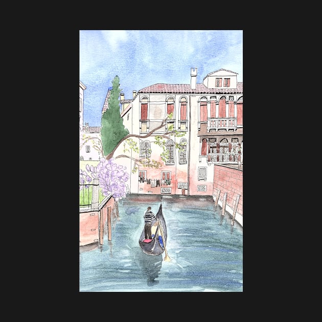 "Gondola in Venice" Watercolor and ink Illustration by Sandraartist