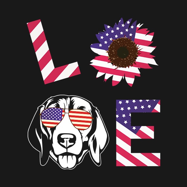 Cool US Flag Sunflowers Glasses Dog Face LOVE Beagle Dog Americans Independence USA July 4th Day by Cowan79