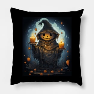 Cute Ghost Holding Candle Funny Halloween Gothic Vintage Pillow