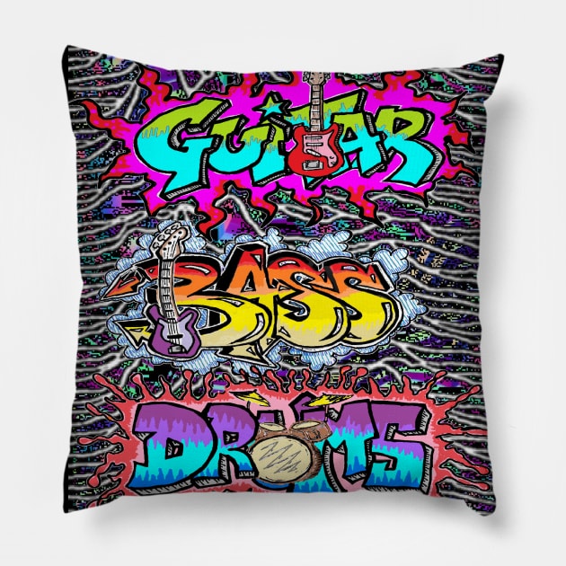 guitar Bass Drums 7 Pillow by LowEndGraphics