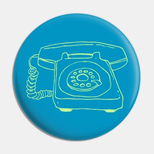 Sketchy Old Retro Rotary Phone - Green Line Pin