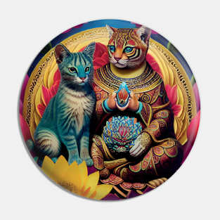 Mandala Cheetah Buddha Cat Pin