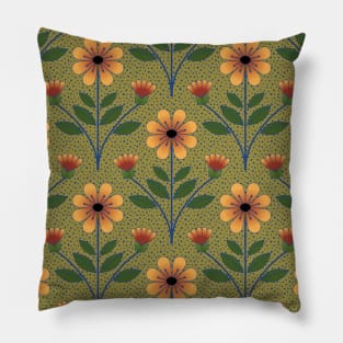 Folkish Orange Flower Pillow