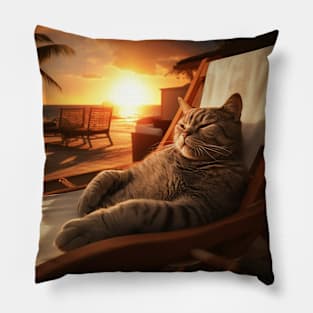 Sundown Serenity - Feline's Coastal Retreat Pillow