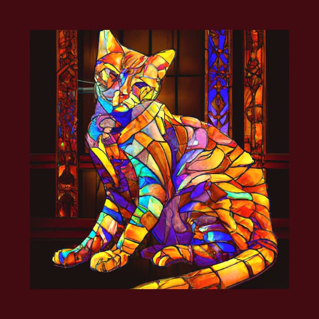 Stained Glass Cat Sitting in Front of a Stained Glass Window by Star Scrunch