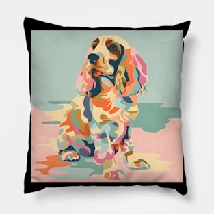 70s English Toy Spaniel Vibes: Pastel Pup Parade Pillow