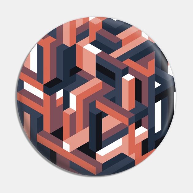 Orange and Blue Isometric Maze Pin by KimVanG