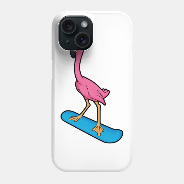 Flamingo as Snowboarder with Snowbaord Phone Case by Markus Schnabel