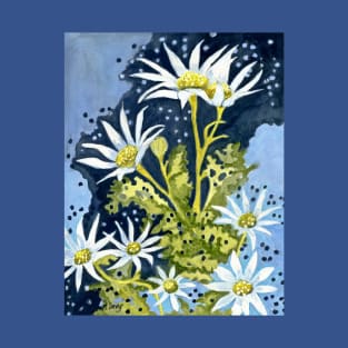 Flannel flowers in blue T-Shirt