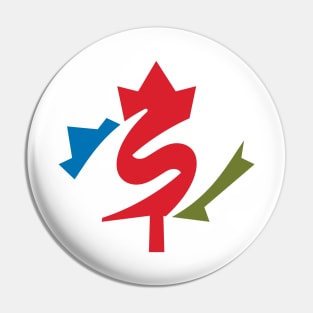 Maple leaf and caring hand Gesture around a letter S Pin