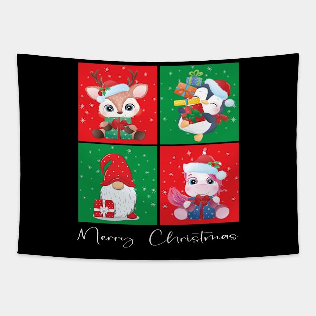 Merry Christmas Reindeer Gnome Penquin Unicorn - Xmas Women Men Design Tapestry by Envision Styles