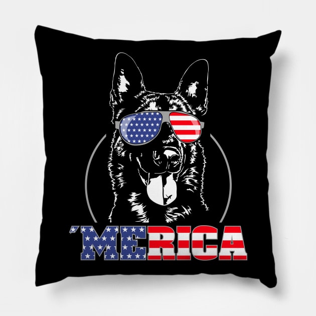 Proud Patriotic Belgian Malinois American Flag Merica Pillow by wilsigns