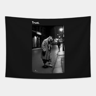 Trust the Scary Clown in the Street: Eerie Black and White Photography Design Tapestry