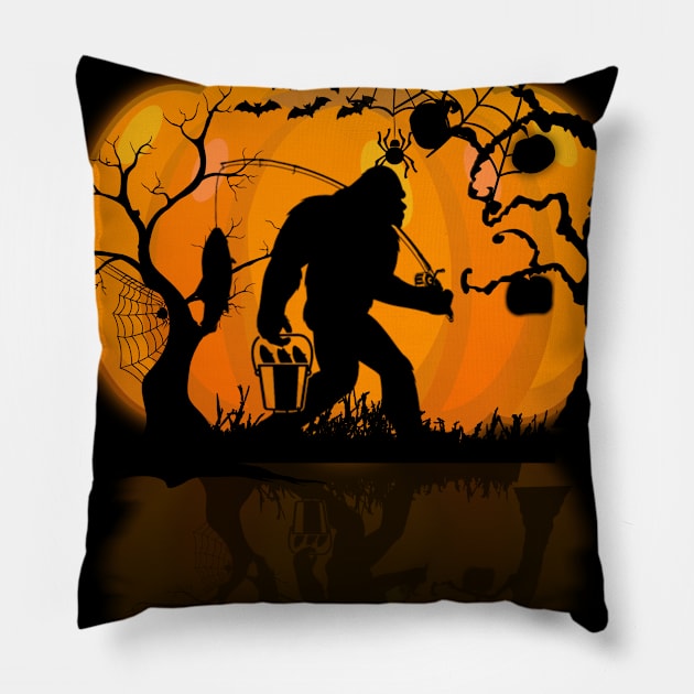 Bigfoot Fishing Halloween Costume Pillow by ROMANSAVINRST