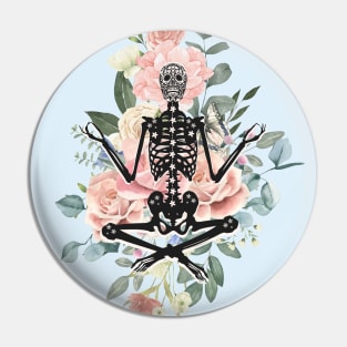 Meditating Skeleton Floral Background Pin