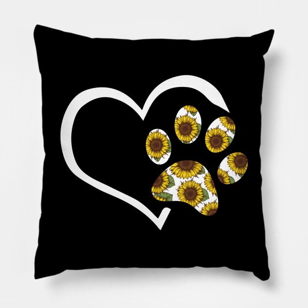 Pawz Sunflower Shirt - Heart Sunflower Dog Paw Gift Pillow by HomerNewbergereq