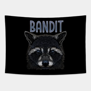 A young raccoon face drawing with the word Bandit Tapestry