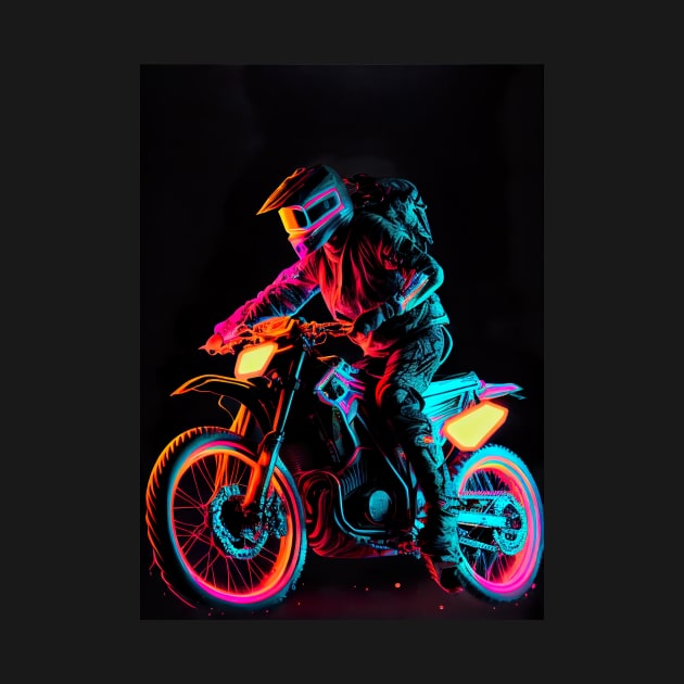 Dirt bike rider - purple and orange neon by KoolArtDistrict