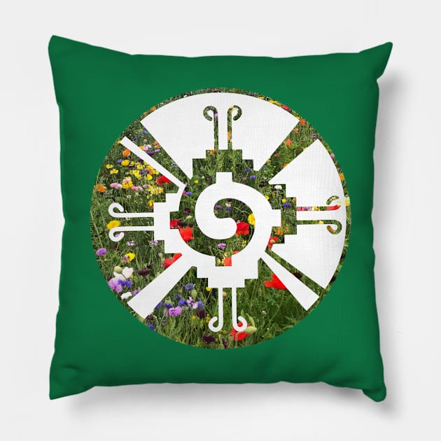 Hunab Ku Flowers Pillow by Golden Eagle Design Studio