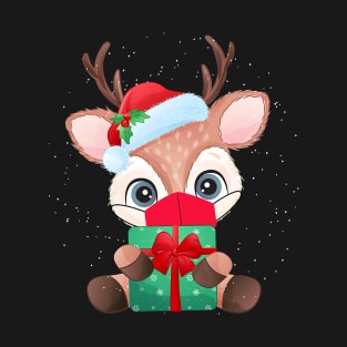 Christmas 2020 Cute Reindeer Face Mask Santa Hat Quarantine T-Shirt