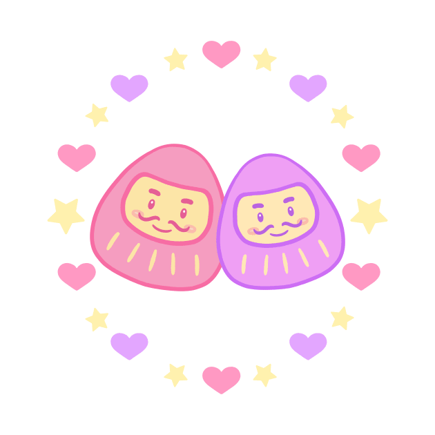 Cute pastel Daruma doll couple by Zakuro