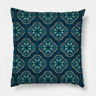 Retro Floral Geometric Tile / Pine Green Pillow