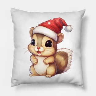 Eastern Chipmunk in Santa Hat Pillow