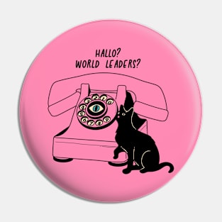 World Domination Black Cat in pink Pin