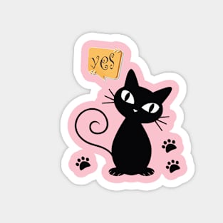 black cat says yes Magnet