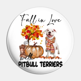 Fall In Love With Pitbull Terriers Fall Pumpkin Thanksgiving Pin