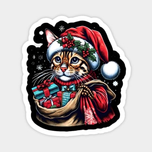 Bengal Cat Santa Claus Christmas Magnet