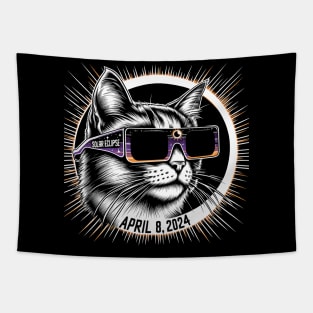 Cat in Eclipse Glasses Totality 2024 Total Solar Eclipse Tapestry