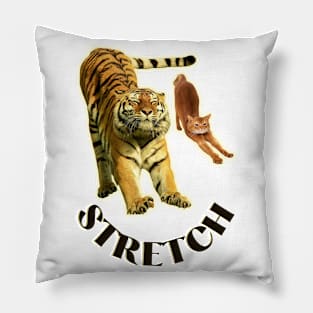 Stretch exercise by a tiger and a cat - black text Pillow