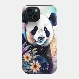 Fantasy, Watercolor, Panda Bear With Flowers and Butterflie Phone Case