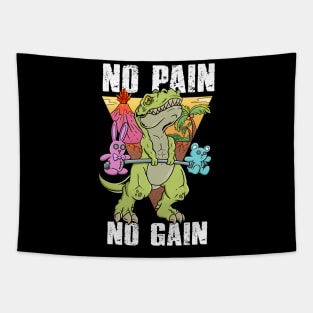 Gym Dinosaur: No Pain, No Gain - Embrace the Grind and Roar to Your Fitness Goals Tapestry