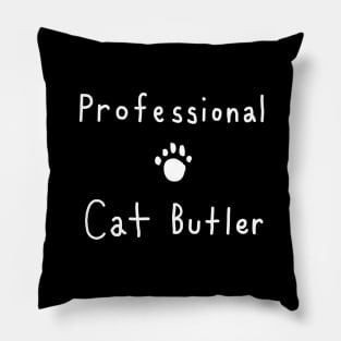 Professional Cat Butler Relaxed Handwritten Text Design with Paw Print Pillow