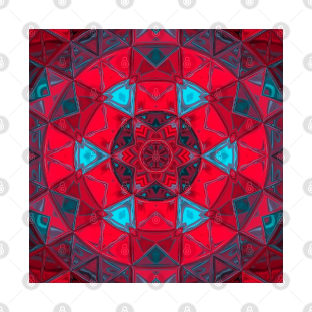 Mosaic Kaleidoscope Flower Red and Blue by WormholeOrbital