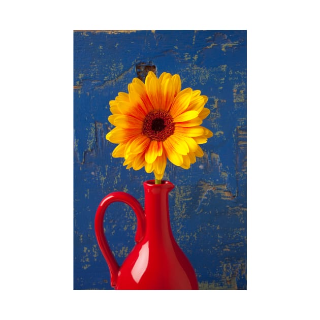 Yellow Mum In Red Pitcher by photogarry