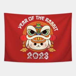 Dabbing Rabbit Yin Yan Zodiac Chinese New Year Rabbit 2023 Tapestry