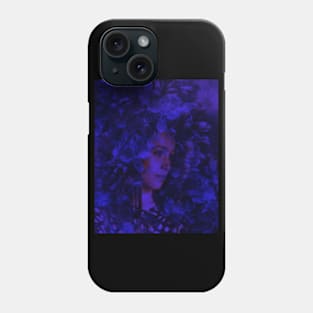 Beautiful girl, near the flowers. Dark, dim, calm and beautiful. Blue. Slightly brighter version. Phone Case