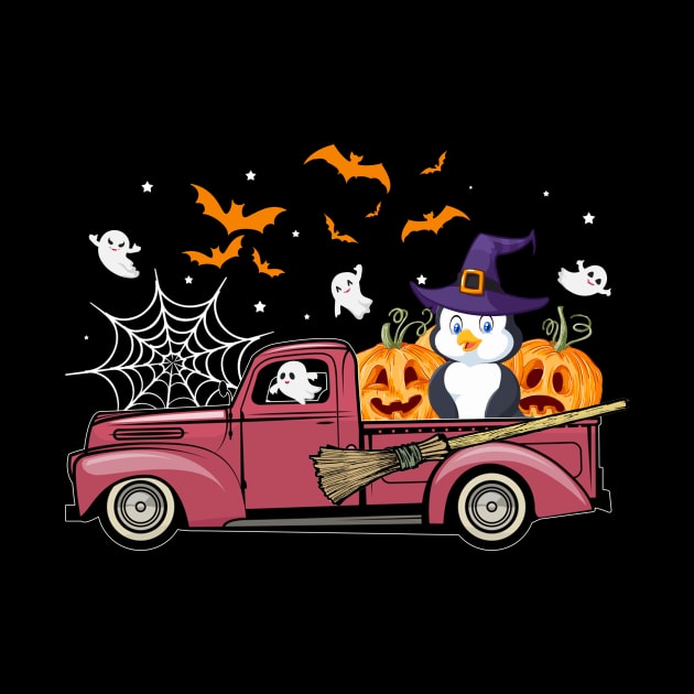 Penguin on red truck pumpkin by timski