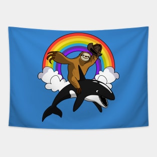 Sloth Riding Orca Whale Tapestry