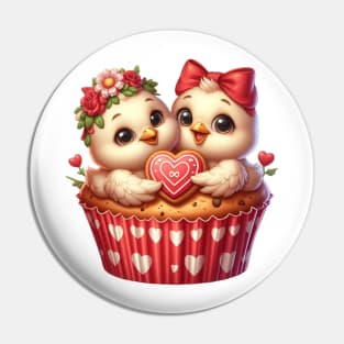 Valentine Bird Couple In A Cupcake Pin