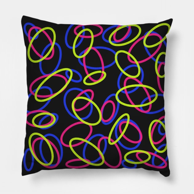 Bright Ovals on Black Abstract Pillow by Klssaginaw