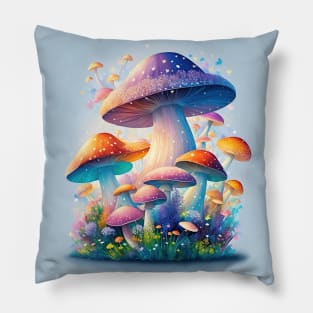 Colorful Mushrooms In Watercolor Style - AI Art Pillow