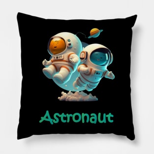 Cute ufo astronauts floating in space Pillow