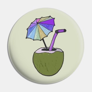 Hand drawn coconut drink with colorful umbrella drink Pin