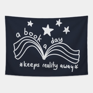 A book a day keeps reality away book with stars Tapestry