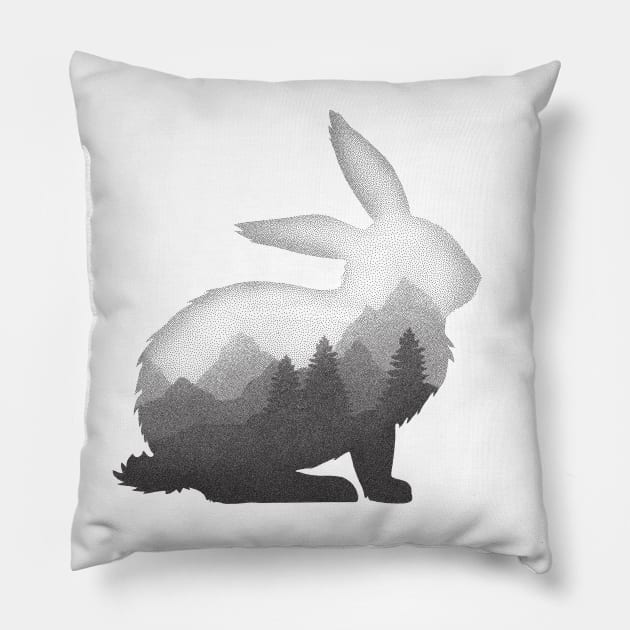 Dramabite Rabbit Bunny Hare Double Exposure Surreal Wildlife Animal Pillow by dramabite